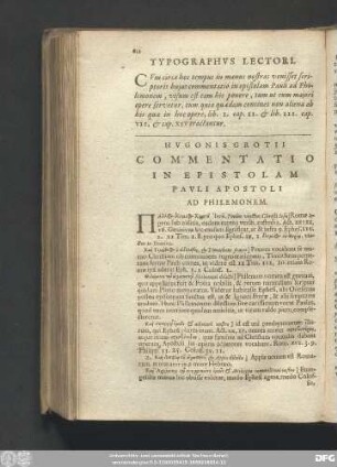 Hugonis Grotii Commentatio In Epistolam Pauli Apostoli Ad Philemonem.