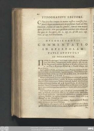 Hugonis Grotii Commentatio In Epistolam Pauli Apostoli Ad Philemonem.