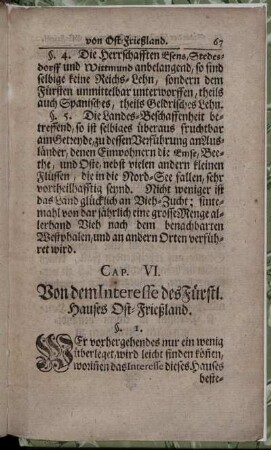 Cap. VI. Von dem Interesse des Fürstl. Hauses Ost-Frießland.