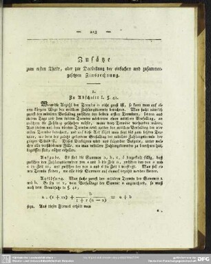 Zusätze zum ersten Theile, oder zur Darstellung der einfachen und zusammengesetzten Zinsrechnung