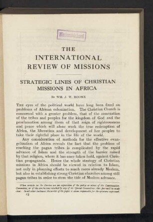 Strategic lines of christian missions in Africa