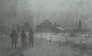 Karlsplatz in Wien (Winterlandschaft) : Karlsplatz in Wien (Winterlandschaft), Gummidruck, 1901