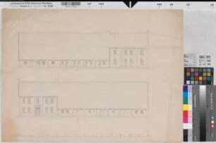 Ostfriesland ostfriesisches Bauernhaus Seitenansichten 2.H. 19.Jh. 140 Fuß = 46 cm 48 x 65 (kol.) Zeichnung Landsberg-Velen Nr. 331