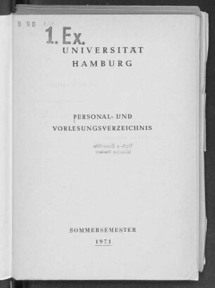 SS 1971: Personal- und Vorlesungsverzeichnis // Hamburgische Universität
