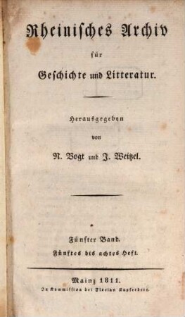Rheinisches Archiv für Geschichte und Litteratur. 5. 1811