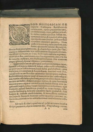 Quod Historicam De nupero Colloquio Ratisbonensi relationem, quam peculiariter amicis destinaram ...