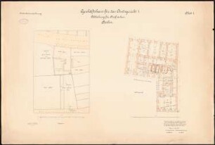 Geschäftshaus für das Amtsgericht I, Berlin-Mitte: Lageplan 1:300, Grundriss Kellergeschoss 1:100