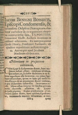 Jacobi Benigni Bossueti, Episcopi ... Expositio.