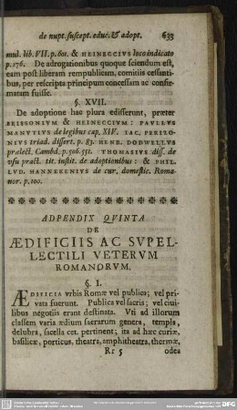 Adpendix Quinta De Aedificiis Ac Supellectili Ueterum