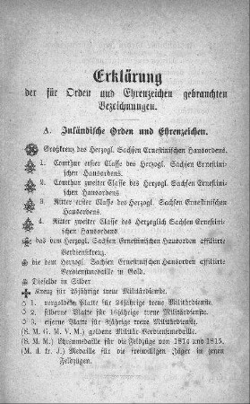 Erklärung der für Orden und Ehrenzeichen gebrauchten Bezeichnungen