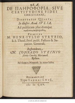 De Plērophoria, Sive Certitudine Fidei Christianae Disputatio Quarta