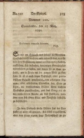 Nummer 110. [Beschluß des Spiegels.] Sonnabends, den 27 May 1780.