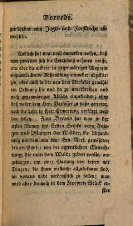 Neueres Forstmagazin. 1. Abtheilung, Sammlung zerstreueter Forstschriften / angefangen und fortgesetzt von Matthias Joseph Franzmadhes. 1, 1. 1777