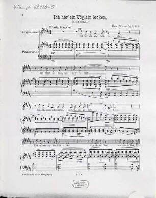 Sieben Lieder für eine Singstimme op. 2, 5. Ich hör' ein Vöglein locken