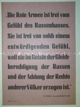 Maueranschlag mit einem Zitat von Stalin über den Charakter der Roten Armee