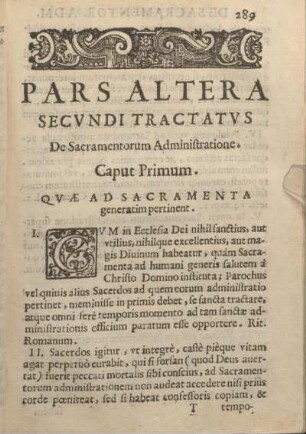 Pars Altera Secvndi Tractatvs De Sacramentorum Administratione.