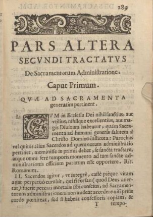 Pars Altera Secvndi Tractatvs De Sacramentorum Administratione.