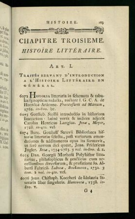 103-147, Chapitre Troisieme. Histoire Littéraire.