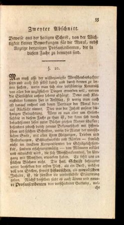 Zweyter Abschnitt. Beweise aus der heiligen Schrift, von der Wichtigkeit kleiner Bemerkungen für die Moral ...