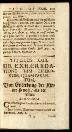 Titulus XXIII. De Exhaeredatione Tam Liberorum, Quamparentum. Von Enterbung der Kinder so wohl / als der Eltern