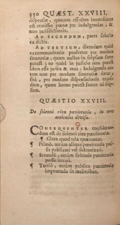 Quaestio XXVIII. De solenni ritu poenitentiae, in tres articulos divisa.