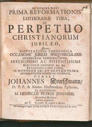 Prima reformationis Lutheranae tuba, de perpetuo Christianorum iubilaeo