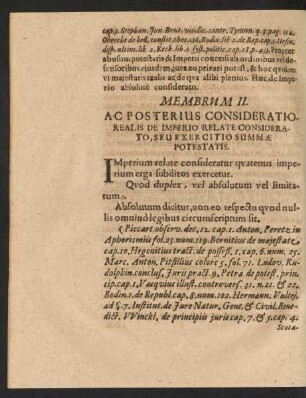 Membrum II. Ac Posterius Consideratio Realis De Imperio Relate Considerato, Seu Exercitio Summae Potestatis.