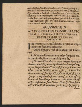 Membrum II. Ac Posterius Consideratio Realis De Imperio Relate Considerato, Seu Exercitio Summae Potestatis.