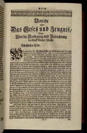 Vorrede Uber Das Gesetz und Zeugniß, Oder: Uber die Auslegung und Betrachtung der fünff Bücher Mosis