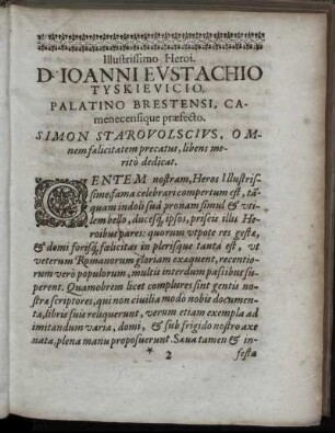 Illustrissimo Heroi D. Ioanni Eustachio Tyskievicio, Palatino Brestensi ...