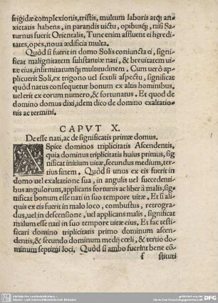 CAPUT X. De esse nati, ac de significatis primae domus.
