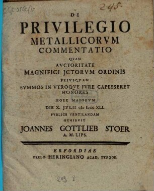 De Privilegio Metallicorum Commentatio : [inaug.]