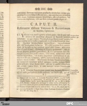 Caput II. Referuntur dissonæ Veterum & Recentiorum de Scientia Opiniones