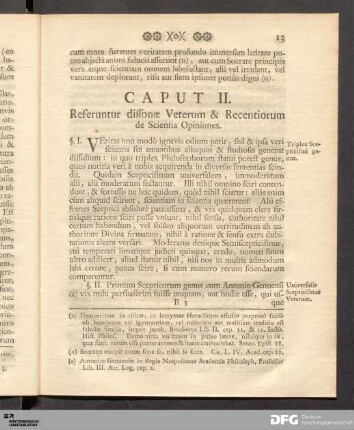 Caput II. Referuntur dissonæ Veterum & Recentiorum de Scientia Opiniones