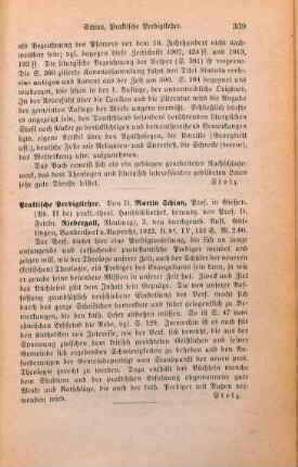 339 [Rezension] Schian, Martin, Praktische Predigtlehre