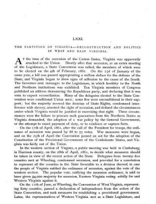 The Partition of Virginia - Reconstruction and Politics in West and East Virginia
