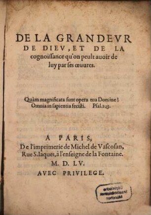 De la grandeur de Dieu