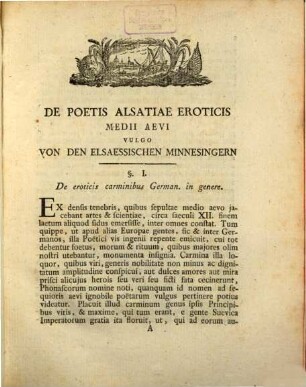 De Poetis Alsatiae Eroticis Medii Aevi Vulgo Von Den Elsaessischen Minnesingern