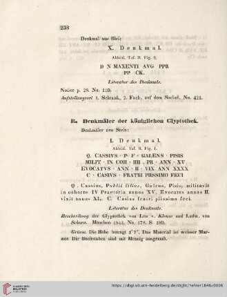 B. Denkmäler der königlichen Glyptothek