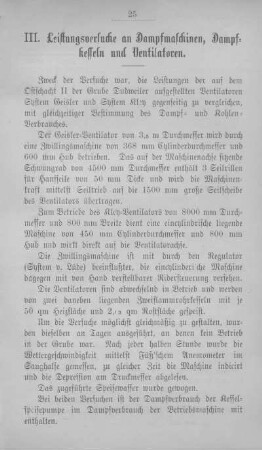III. Leistungsversuche an Dampfmaschinen, Dampfkesseln und Ventilatoren