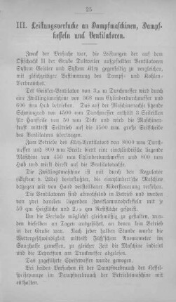 III. Leistungsversuche an Dampfmaschinen, Dampfkesseln und Ventilatoren