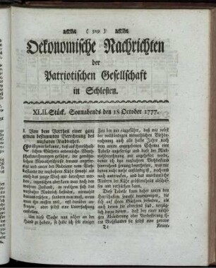XLII. Stück. Sonnabends den 18 October 1777.