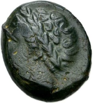Bronzemünze aus Neapolis (Kampanien) mit Darstellung eines Dreifußes