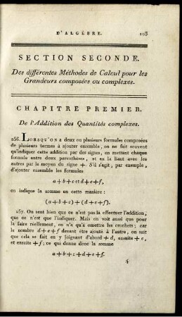 Section Seconde. Des différentes Méthodes de Calcul pour les Grandeurs composées ou complexes.