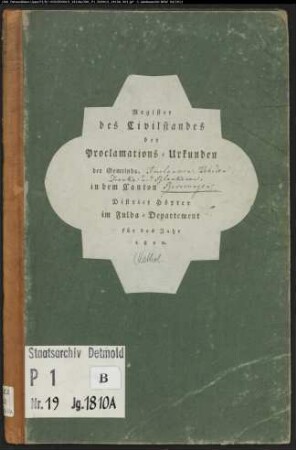 Zivilstandsregister der katholischen Gemeinde Amelunxen, Kreis Höxter (A 1810). (Gemeinde: Katholische Gemeinde Amelunxen, Kreis Höxter)