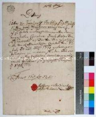 Quittung des Vormunds Georg von Starzinsky über Erhalt einer Geldsumme aus dem von Kallinovskischen Kapital