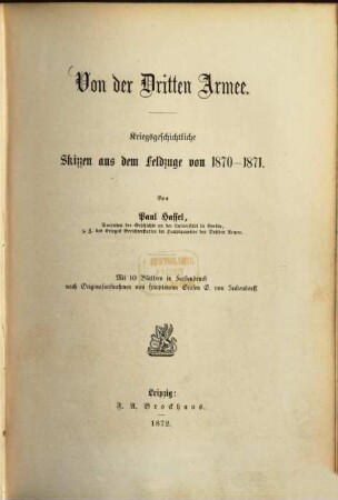 Von der Dritten Armee : Kriegsgeschichtliche Skizzen aus dem Feldzuge von 1870-1871