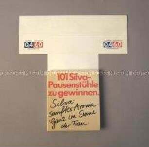 Werbeaufsteller für "Silva"-Zigaretten mit Halter für Gewinnspielkarten