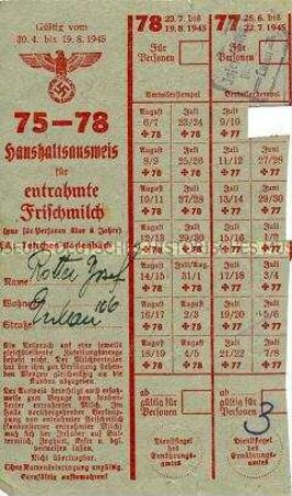 Lebensmittelkarte für Milch aus den letzten Tagen des 2. Weltkrieges