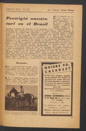 Prestigió nuestro turf en el Brasil : Cosas del turf